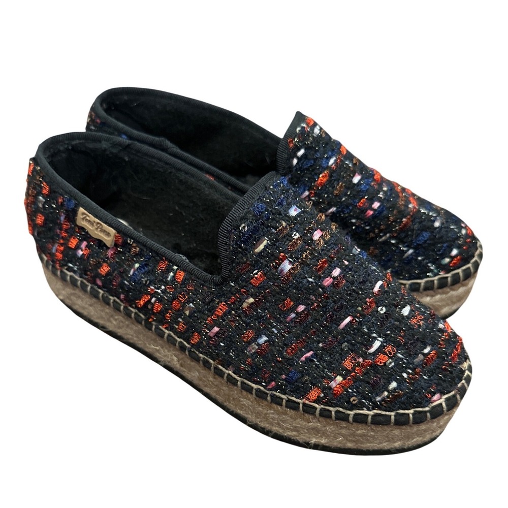 Toni Pons Origens Tweed Espadrille Loafers Navy Red Platform Spain Size 35 boho